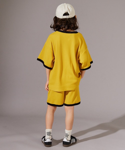 PAIRMANON STREET（ペアマノンストリート）の「【PAIRMANON STREET】ワッフル 配色 ワンポイント 半袖 セットアップ（セットアップ・キッズ・ブラック/ライトベージュ/ネイビー/イエロー/グリーン・100/150/140/130/90/120/110/160）」の17枚目の写真