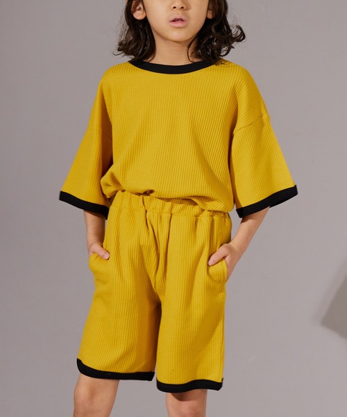 PAIRMANON STREET（ペアマノンストリート）の「【PAIRMANON STREET】ワッフル 配色 ワンポイント 半袖 セットアップ（セットアップ・キッズ・ブラック/ライトベージュ/ネイビー/イエロー/グリーン・100/150/140/130/90/120/110/160）」の21枚目の写真