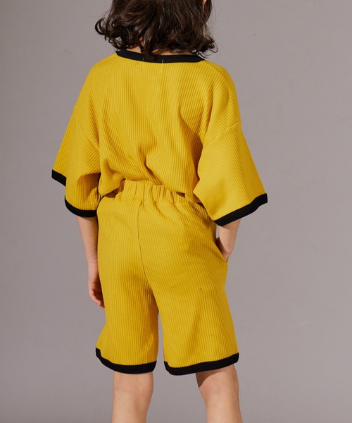 PAIRMANON STREET（ペアマノンストリート）の「【PAIRMANON STREET】ワッフル 配色 ワンポイント 半袖 セットアップ（セットアップ・キッズ・ブラック/ライトベージュ/ネイビー/イエロー/グリーン・100/150/140/130/90/120/110/160）」の22枚目の写真