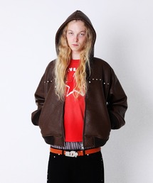 STUDDED HOODED BOMBER JACKET