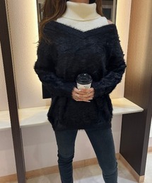 レイヤードタートルネックニットプルオーバー