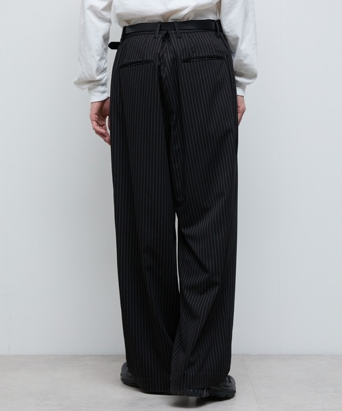 【良シルエット】90s ワイドストライプ スラックス BLACK 良シルエット】90s ワイドストライプ スラックス BLACK
