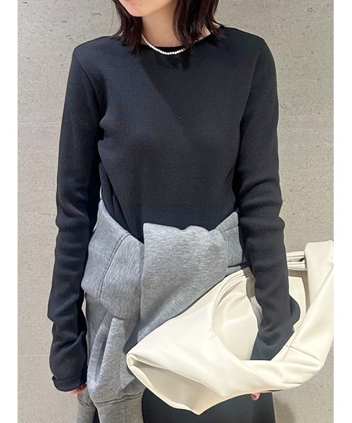 Mila Owen(ミラオーウェン)の「肩パッド付フレアナローワッフルワンピース(ワンピース・レディース・ベージュ/ブラック/その他・0/1)」の13枚目の写真