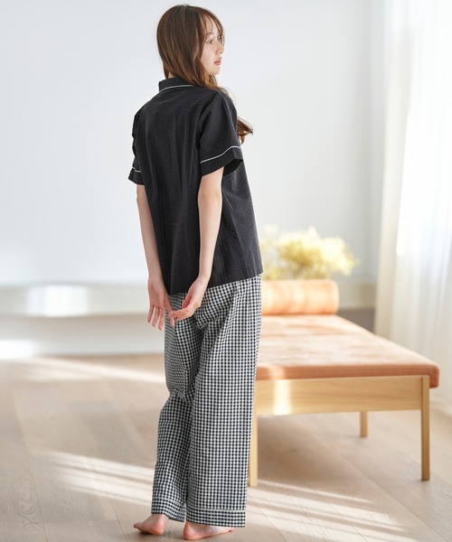 半袖+ロングパンツ】さらっと綿100％シャツパジャマ（ルームウェア