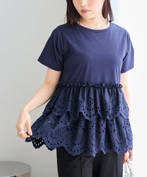 クラフト刺繍プルオーバー|半袖/上品フェミニン/大人可愛い/きれいめカジュアル/着映えトップス
