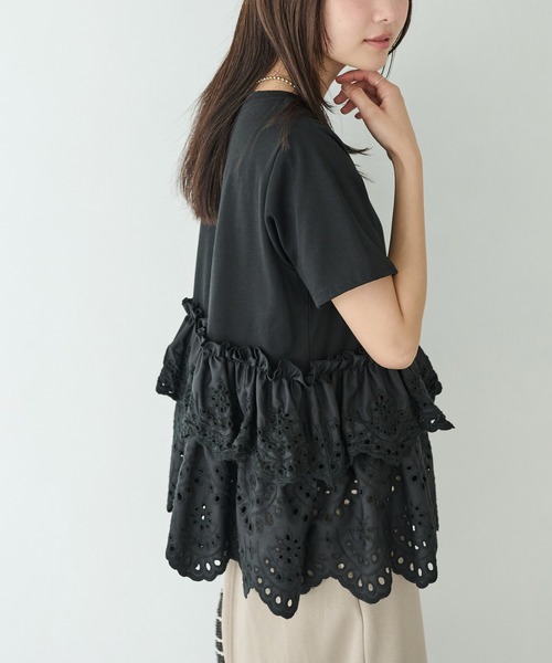 Lサイズ　◆刺繍半袖プルオーバーSHIRTS-BLACK 7/26まで セール】クラフト刺繍プルオーバー（Tシャツ/カットソー