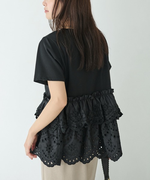 LAVEANGE（ラビアンジェ）の「クラフト刺繍プルオーバー（Tシャツ/カットソー・レディース・オフホワイト/ブラック・M/LL/3L/4L/5L）」の17枚目の写真