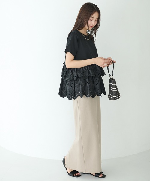 LAVEANGE（ラビアンジェ）の「クラフト刺繍プルオーバー（Tシャツ/カットソー・レディース・オフホワイト/ブラック・M/LL/3L/4L/5L）」の20枚目の写真