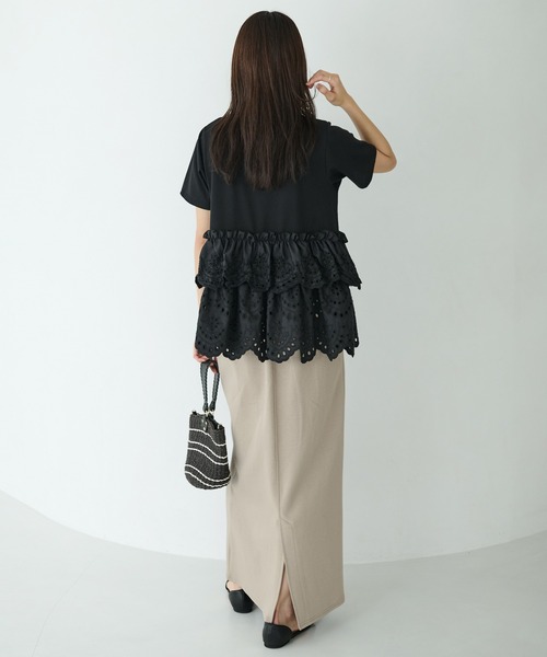 LAVEANGE（ラビアンジェ）の「クラフト刺繍プルオーバー（Tシャツ/カットソー・レディース・オフホワイト/ブラック・M/LL/3L/4L/5L）」の22枚目の写真