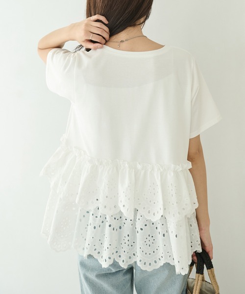 LAVEANGE（ラビアンジェ）の「クラフト刺繍プルオーバー（Tシャツ/カットソー・レディース・オフホワイト/ブラック・M/LL/3L/4L/5L）」の8枚目の写真