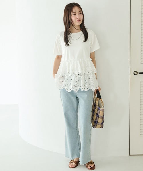 LAVEANGE（ラビアンジェ）の「クラフト刺繍プルオーバー（Tシャツ/カットソー・レディース・オフホワイト/ブラック・M/LL/3L/4L/5L）」の9枚目の写真