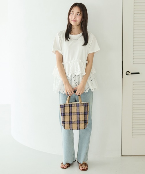 LAVEANGE（ラビアンジェ）の「クラフト刺繍プルオーバー（Tシャツ/カットソー・レディース・オフホワイト/ブラック・M/LL/3L/4L/5L）」の11枚目の写真