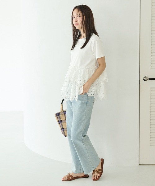 LAVEANGE（ラビアンジェ）の「クラフト刺繍プルオーバー（Tシャツ/カットソー・レディース・オフホワイト/ブラック・M/LL/3L/4L/5L）」の12枚目の写真