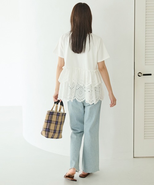 LAVEANGE（ラビアンジェ）の「クラフト刺繍プルオーバー（Tシャツ/カットソー・レディース・オフホワイト/ブラック・M/LL/3L/4L/5L）」の13枚目の写真