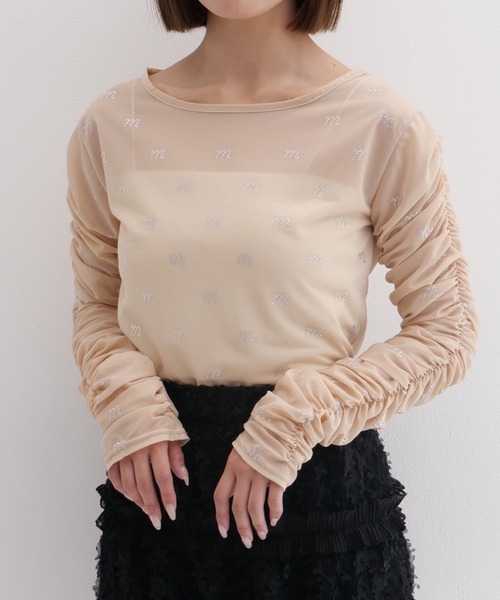 muguet(ミュゲ)の「ビジューシアートップス(Tシャツ/カットソー・レディース・アイボリー/ブラック/ベージュ/ピンク・FREE)」の3枚目の写真