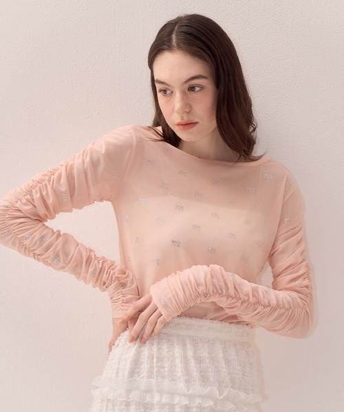 muguet(ミュゲ)の「ビジューシアートップス(Tシャツ/カットソー・レディース・アイボリー/ブラック/ベージュ/ピンク・FREE)」の4枚目の写真