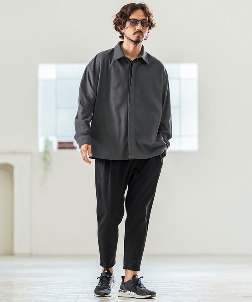 Magine(マージン)の「ms5977- Deformed Waffle Jacquard Fly Front Design Shirts 比翼シャツ(シャツ/ブラウス・メンズ・ブラック/ホワイト/チャコール・44/46/48)」の7枚目の写真