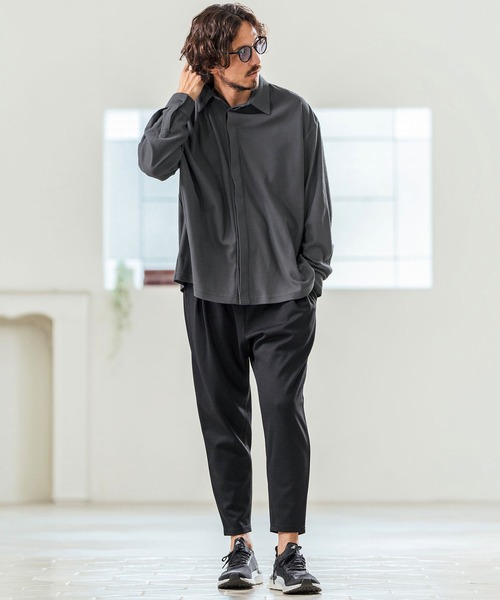 Magine(マージン)の「ms5977- Deformed Waffle Jacquard Fly Front Design Shirts 比翼シャツ(シャツ/ブラウス・メンズ・ブラック/ホワイト/チャコール・44/46/48)」の8枚目の写真