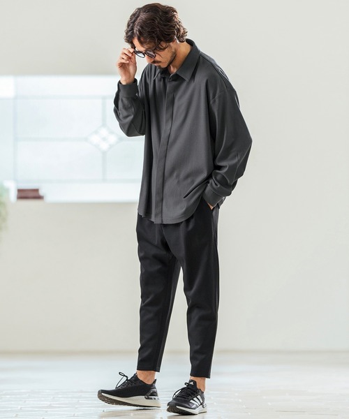 Magine(マージン)の「ms5977- Deformed Waffle Jacquard Fly Front Design Shirts 比翼シャツ(シャツ/ブラウス・メンズ・ブラック/ホワイト/チャコール・44/46/48)」の9枚目の写真