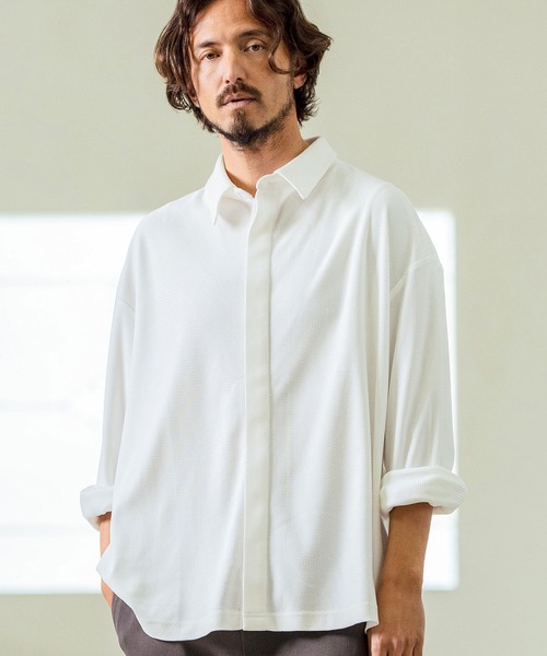Magine(マージン)の「ms5977- Deformed Waffle Jacquard Fly Front Design Shirts 比翼シャツ(シャツ/ブラウス・メンズ・ブラック/ホワイト/チャコール・44/46/48)」の10枚目の写真