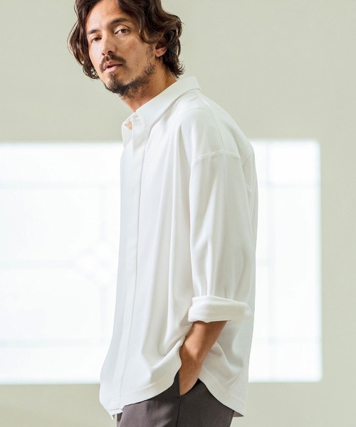 Magine(マージン)の「ms5977- Deformed Waffle Jacquard Fly Front Design Shirts 比翼シャツ(シャツ/ブラウス・メンズ・ブラック/ホワイト/チャコール・44/46/48)」の11枚目の写真