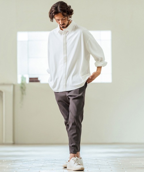 Magine(マージン)の「ms5977- Deformed Waffle Jacquard Fly Front Design Shirts 比翼シャツ(シャツ/ブラウス・メンズ・ブラック/ホワイト/チャコール・44/46/48)」の15枚目の写真