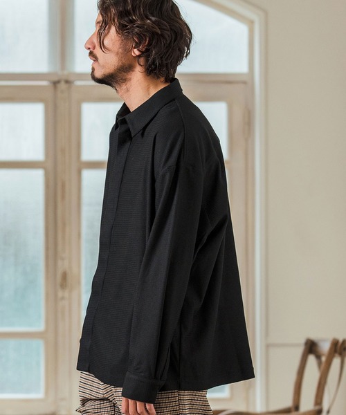 Magine(マージン)の「ms5977- Deformed Waffle Jacquard Fly Front Design Shirts 比翼シャツ(シャツ/ブラウス・メンズ・ブラック/ホワイト/チャコール・44/46/48)」の18枚目の写真