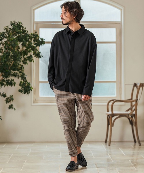 Magine(マージン)の「ms5977- Deformed Waffle Jacquard Fly Front Design Shirts 比翼シャツ(シャツ/ブラウス・メンズ・ブラック/ホワイト/チャコール・44/46/48)」の20枚目の写真