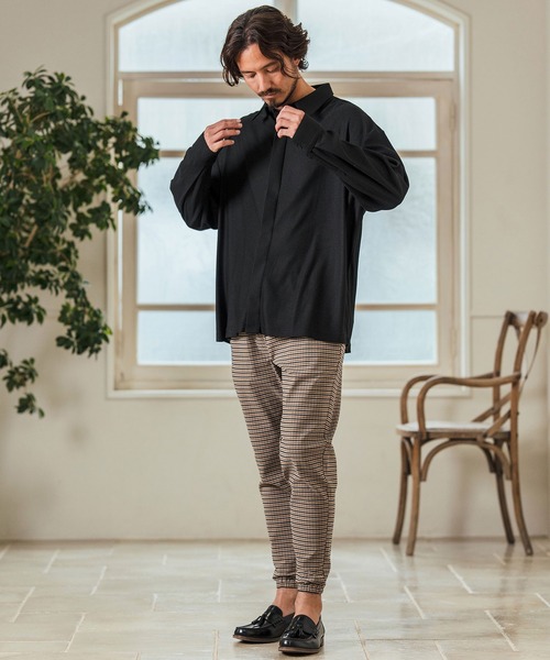 Magine(マージン)の「ms5977- Deformed Waffle Jacquard Fly Front Design Shirts 比翼シャツ(シャツ/ブラウス・メンズ・ブラック/ホワイト/チャコール・44/46/48)」の21枚目の写真