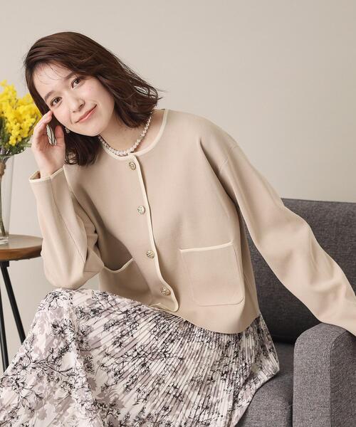 ITS'DEMO（イッツデモ）の「【通勤／手洗い可】配色ニットカーデ（カーディガン/ボレロ・レディース・ライトベージュ/ブラック/オフホワイト・00）」の3枚目の写真