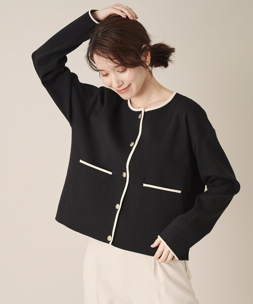 ITS'DEMO（イッツデモ）の「【通勤／手洗い可】配色ニットカーデ（カーディガン/ボレロ・レディース・ライトベージュ/ブラック/オフホワイト・00）」の12枚目の写真