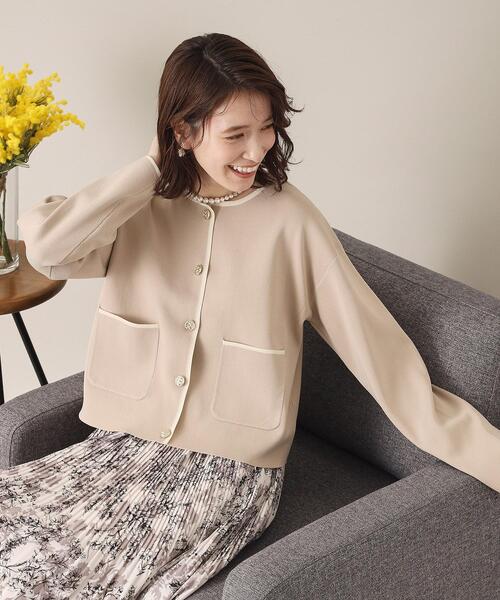 ITS'DEMO（イッツデモ）の「【通勤／手洗い可】配色ニットカーデ（カーディガン/ボレロ・レディース・ライトベージュ/ブラック/オフホワイト・00）」の16枚目の写真