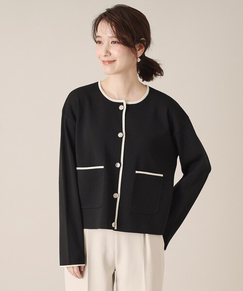 ITS'DEMO（イッツデモ）の「【通勤／手洗い可】配色ニットカーデ（カーディガン/ボレロ・レディース・ライトベージュ/ブラック/オフホワイト・00）」の8枚目の写真