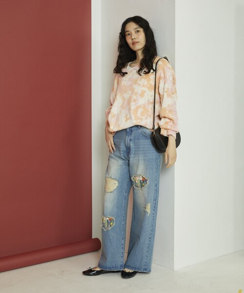 Freada（フリーダ）の「Freada/フリーダ フラワー刺繍ワイドデニム（デニムパンツ・レディース・ブルー・ﾌﾘ-）」の4枚目の写真