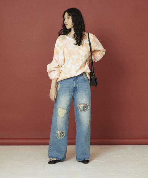 Freada（フリーダ）の「Freada/フリーダ フラワー刺繍ワイドデニム（デニムパンツ・レディース・ブルー・ﾌﾘ-）」の10枚目の写真