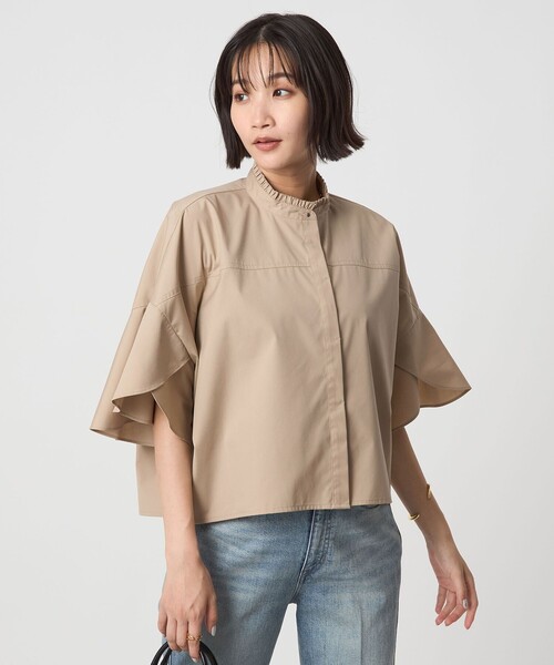 セール】フレアスリーブ クロップド シャツ -マシンウォッシャブル・UV