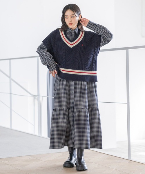 POLO BCS（ポロ ビーシーエス）の「＜POLO BCS/ポロ・ビーシーエス＞別注ネクタイシャツワンピース（ワンピース・レディース・ネイビー/ベージュ・FREE）」の22枚目の写真