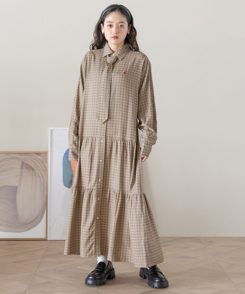 POLO BCS（ポロ ビーシーエス）の「＜POLO BCS/ポロ・ビーシーエス＞別注ネクタイシャツワンピース（ワンピース・レディース・ネイビー/ベージュ・FREE）」の4枚目の写真