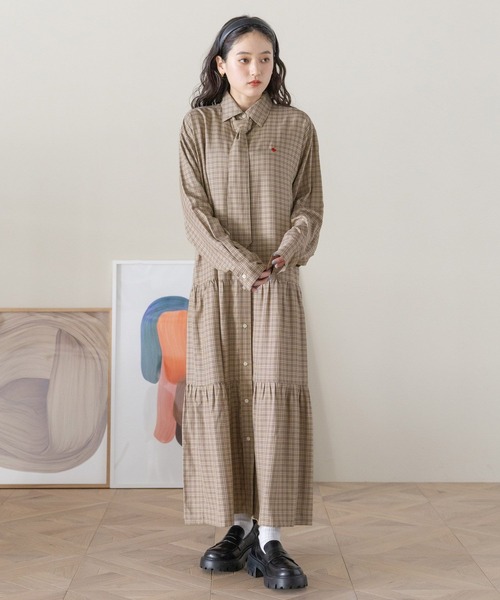 POLO BCS（ポロ ビーシーエス）の「＜POLO BCS/ポロ・ビーシーエス＞別注ネクタイシャツワンピース（ワンピース・レディース・ネイビー/ベージュ・FREE）」の8枚目の写真