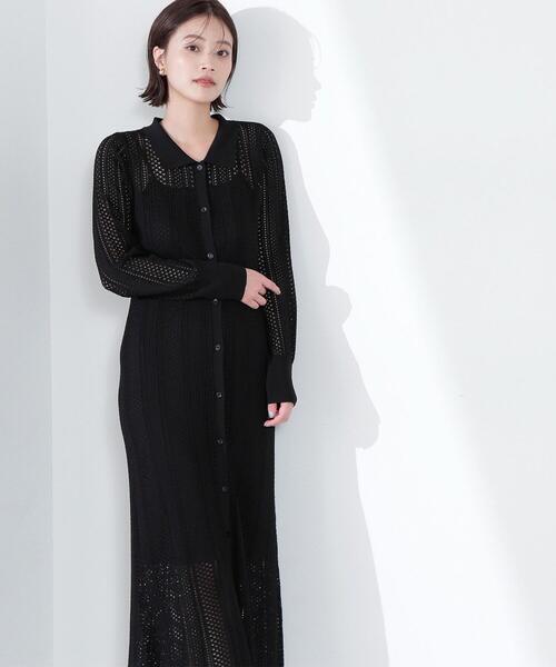 NATURAL BEAUTY BASIC(ナチュラルビューティーベーシック)の「◇透かし編みニットワンピース(ワンピース・レディース・ブラック/オフホワイト/オレンジ・MEDIUM/P/S)」の7枚目の写真