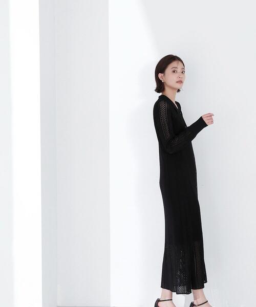 NATURAL BEAUTY BASIC(ナチュラルビューティーベーシック)の「◇透かし編みニットワンピース(ワンピース・レディース・ブラック/オフホワイト/オレンジ・MEDIUM/P/S)」の8枚目の写真
