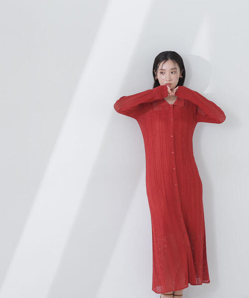 NATURAL BEAUTY BASIC(ナチュラルビューティーベーシック)の「◇透かし編みニットワンピース(ワンピース・レディース・ブラック/オフホワイト/オレンジ・MEDIUM/P/S)」の3枚目の写真