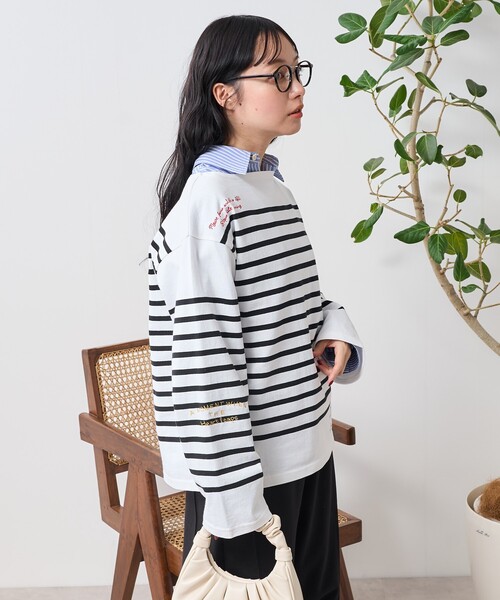 セール】パネルボーダー 刺繍 バスクシャツ/ボーダーロンT（T