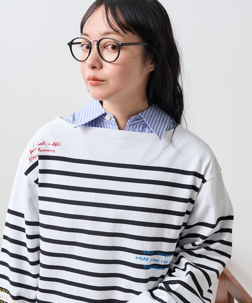 セール】パネルボーダー 刺繍 バスクシャツ/ボーダーロンT（T