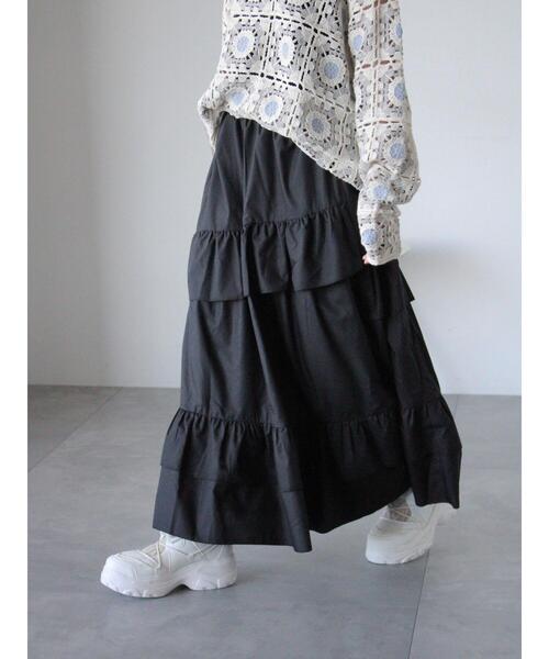 ehka sopo（エヘカソポ）の「フリルティアードスカート（スカート・レディース・ブラック/オフホワイト/グレー・F）」の4枚目の写真