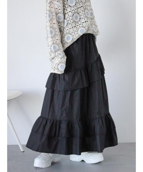 ehka sopo（エヘカソポ）の「フリルティアードスカート（スカート・レディース・ブラック/オフホワイト/グレー・F）」の5枚目の写真