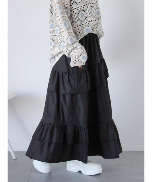 ehka sopo（エヘカソポ）の「フリルティアードスカート（スカート・レディース・ブラック/オフホワイト/グレー・F）」の6枚目の写真