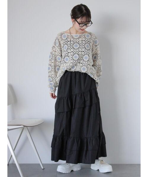 ehka sopo（エヘカソポ）の「フリルティアードスカート（スカート・レディース・ブラック/オフホワイト/グレー・F）」の7枚目の写真