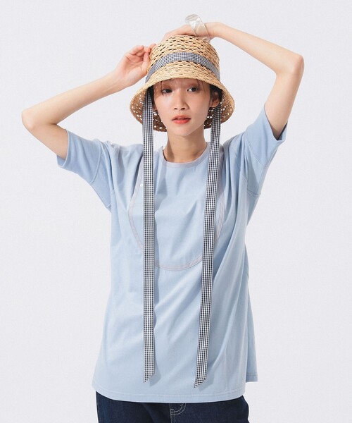 BEAMS BOY(ビームスボーイ)の「ミリタリー ヘンリーネック ショートスリーブ(Tシャツ/カットソー・レディース・チャコールグレー/ホワイト系その他7/サックスブルー・ONE SIZE)」の8枚目の写真