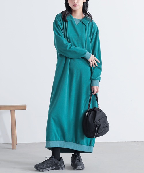 n'OrLABEL(ノアールレーベル)の「裏毛パーカーワンピース(ワンピース・レディース・オートミール/グリーン/ネイビー・2/1)」の3枚目の写真